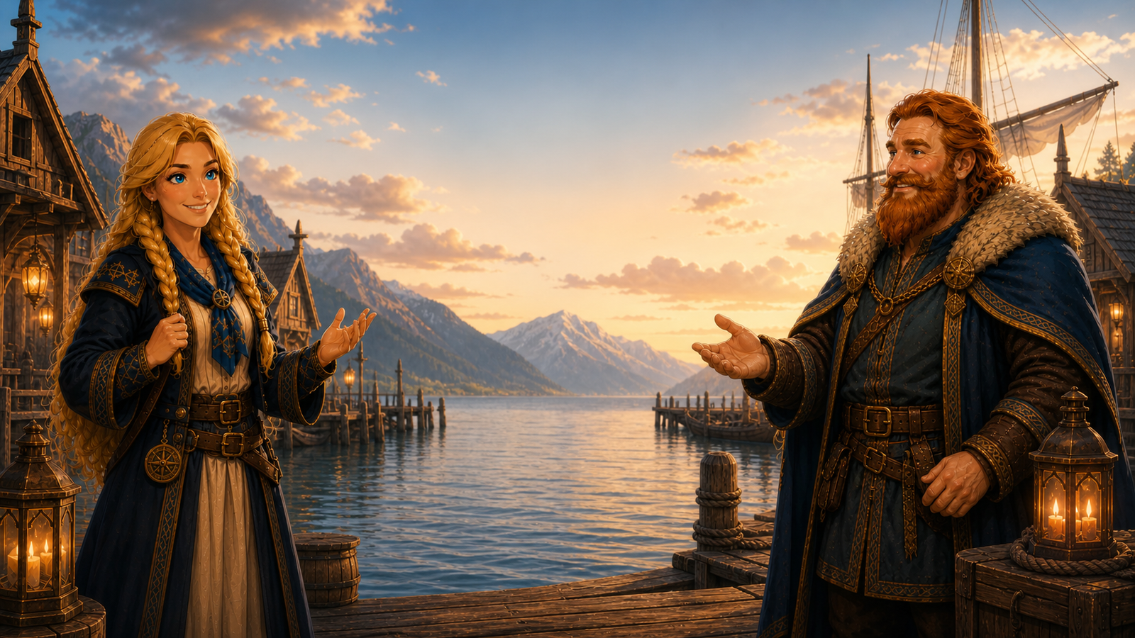 Freya and Erik in the Nordic Conquest Harbor